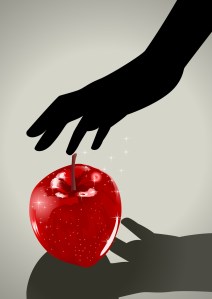 Silhouette illustration of a woman hand grabbing an apple